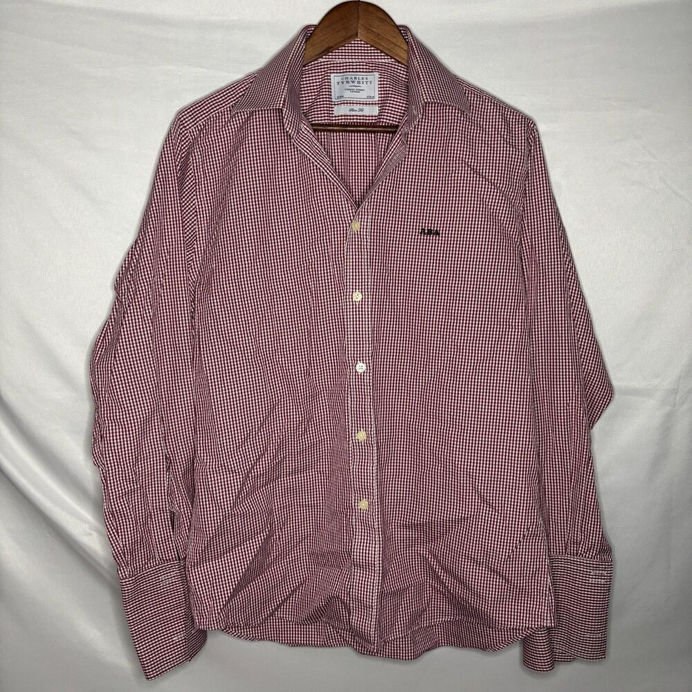 Charles Tyrwhitt Men's Red Gingham Dress Shirt 16/34 in  Slim Fit 41/86cm